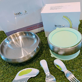 英國 doddl 革命性餐具&美國little.b 316雙層不鏽鋼吸盤碗
